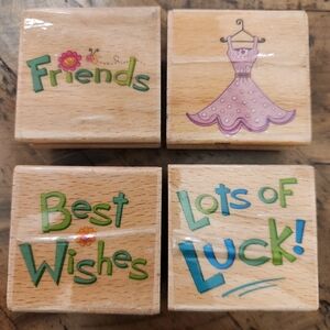 Sarah Beise Mount Wood Rubber Stamps Lot Of 4 Lots Of Luck Friends Best Wishes👗